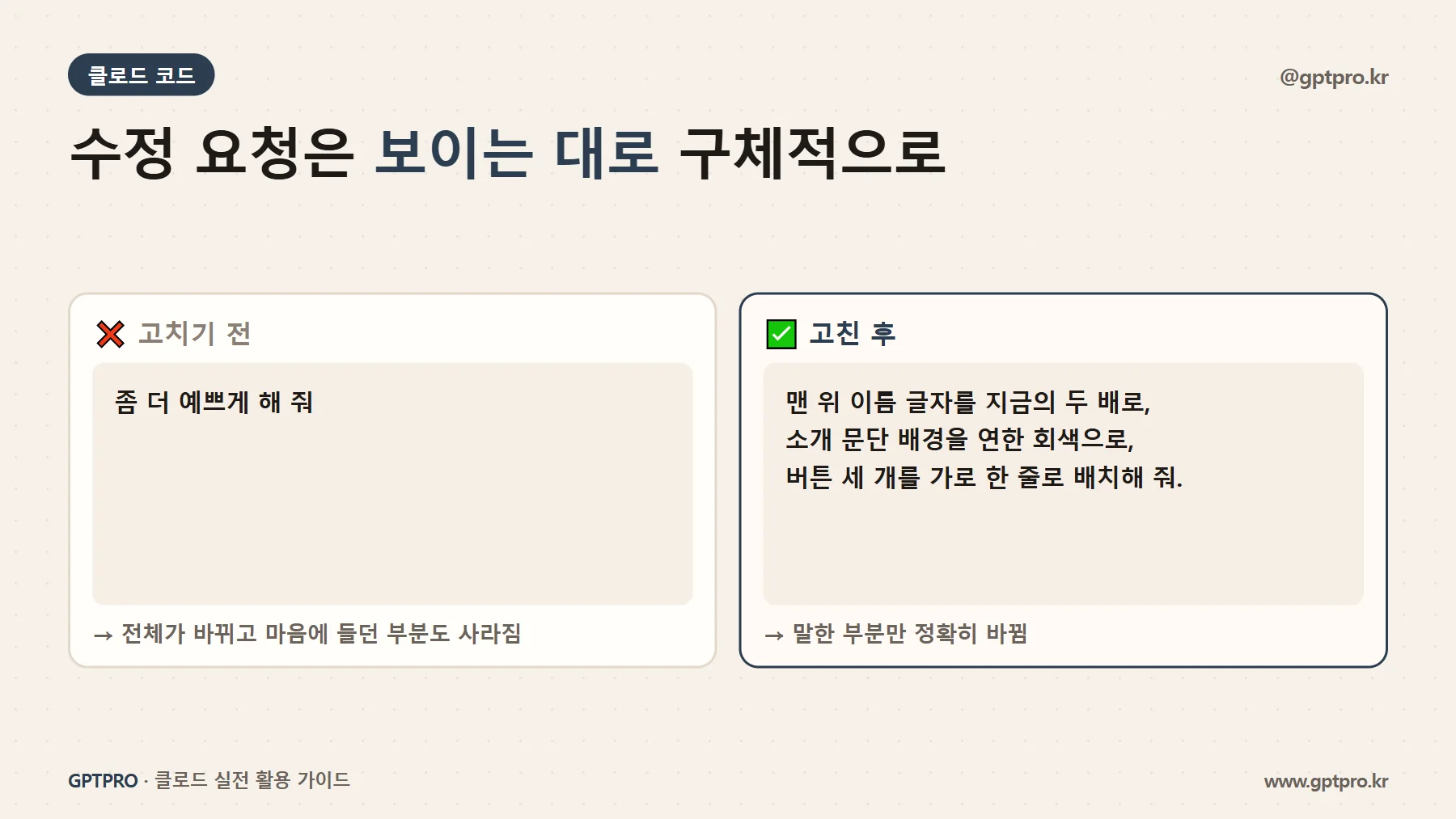 웹페이지 수정 요청 좋은 예와 나쁜 예