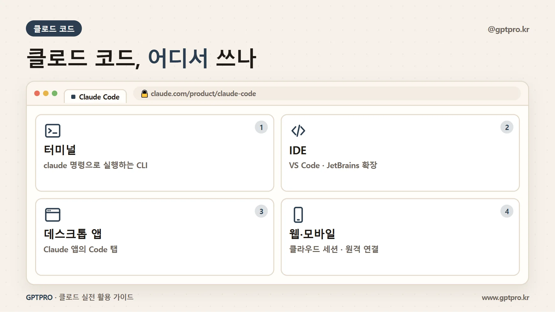 클로드 코드를 쓸 수 있는 곳: 터미널, IDE, 데스크톱 앱, 웹·모바일