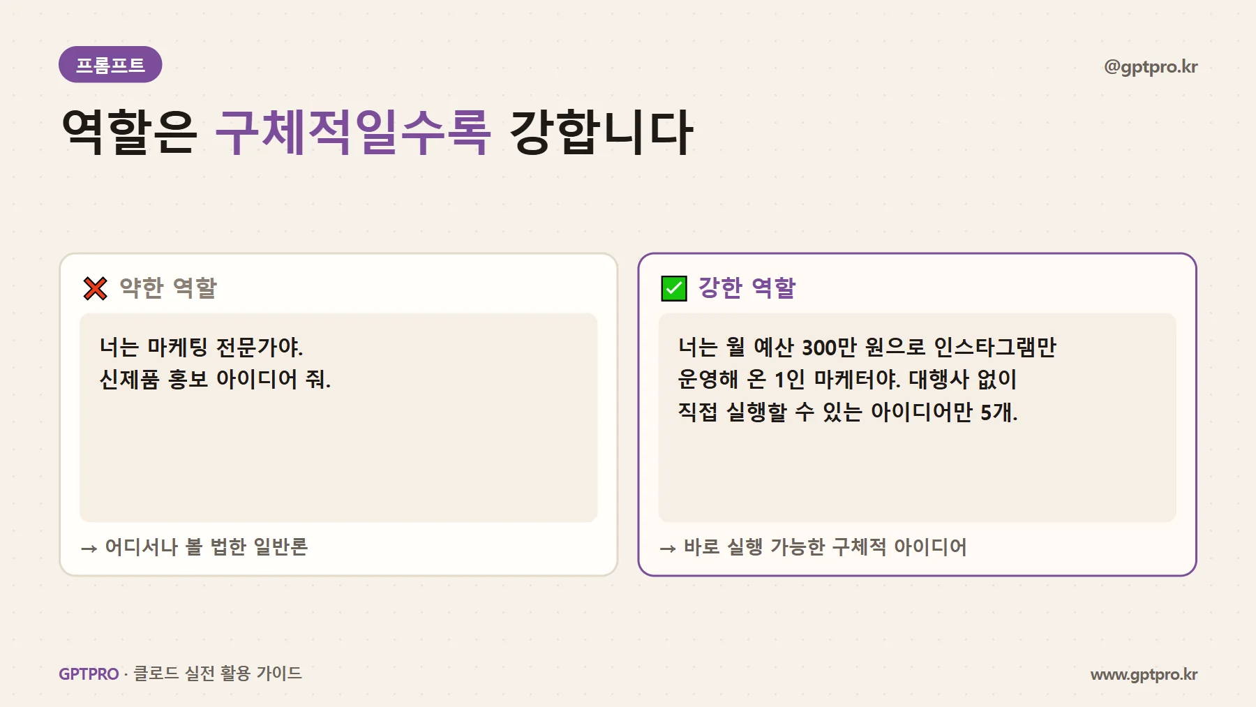 약한 역할 프롬프트와 강한 역할 프롬프트 비교