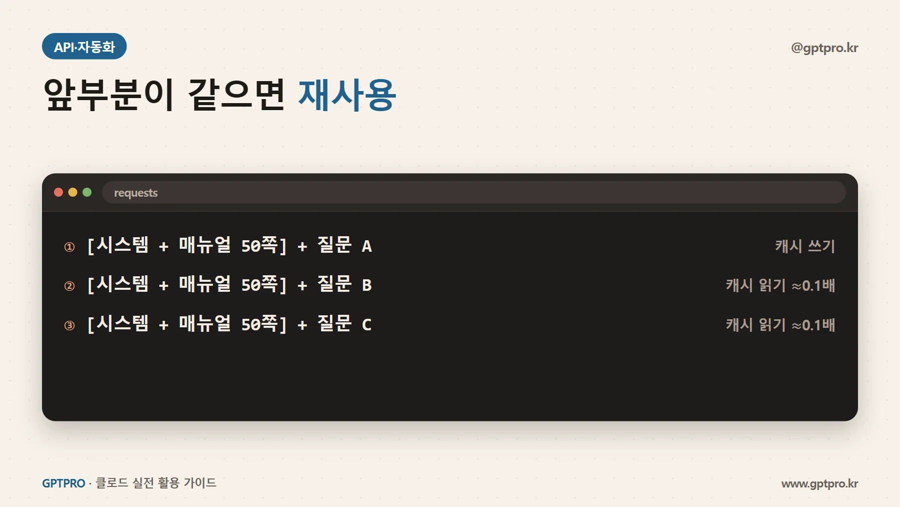 프롬프트 캐싱 원리: 같은 앞부분 재사용